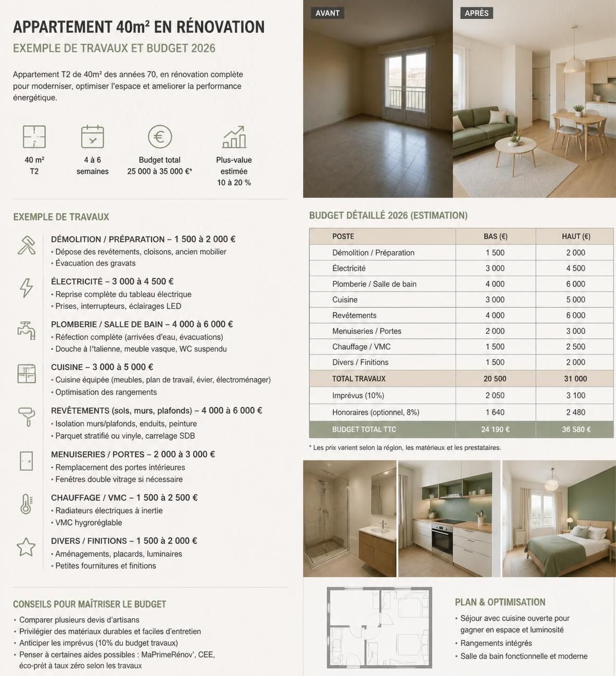 découvrez le prix moyen pour la rénovation d'un appartement de 40m2 en 2026, avec une estimation claire des coûts et des conseils pour un budget maîtrisé.
